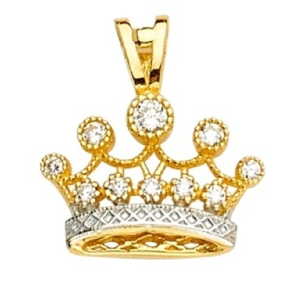 14K YELLOW GOLD CZ CROWN PENDANT